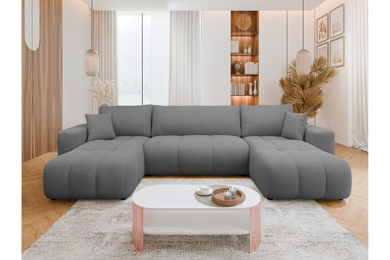 Flo Sovesofa med Dobbel Sjeselong 4-seter - Grå - Møbler - Sofaer - Sovesofaer