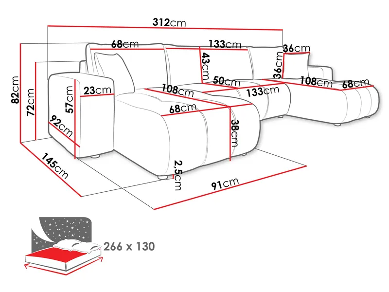 Flo Sovesofa med dobbel sjeselong 4-seter - Hvit - Møbler - Sofaer - Sovesofaer