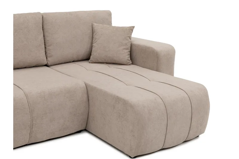 Flo Sovesofa med Dobbel Sjeselong 4-seter i Plysj - Beige - Møbler - Sofaer - Sovesofaer