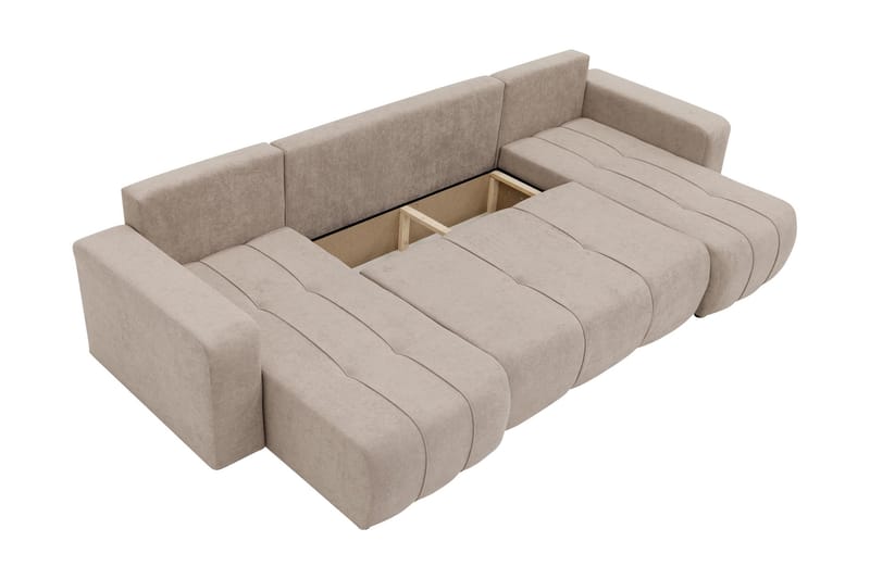 Flo Sovesofa med Dobbel Sjeselong 4-seter i Plysj - Beige - Møbler - Sofaer - Sovesofaer