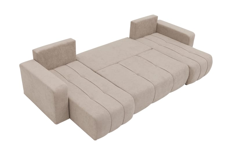 Flo Sovesofa med Dobbel Sjeselong 4-seter i Plysj - Beige - Møbler - Sofaer - Sovesofaer