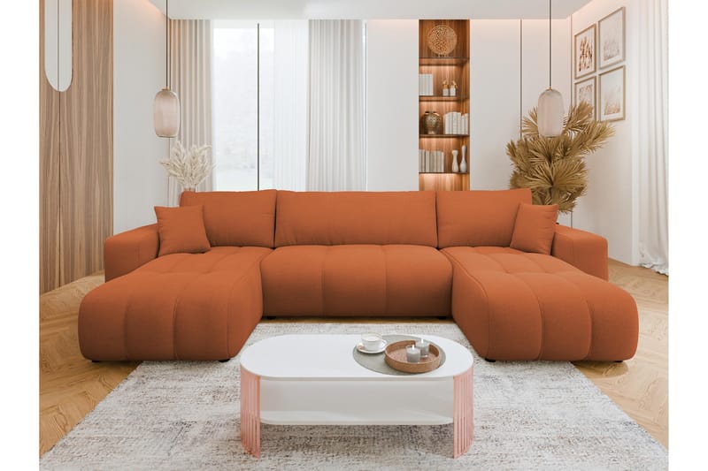 Flo Sovesofa med Dobbel Sjeselong 4-seter - Oransje - Møbler - Sofaer - Sovesofaer