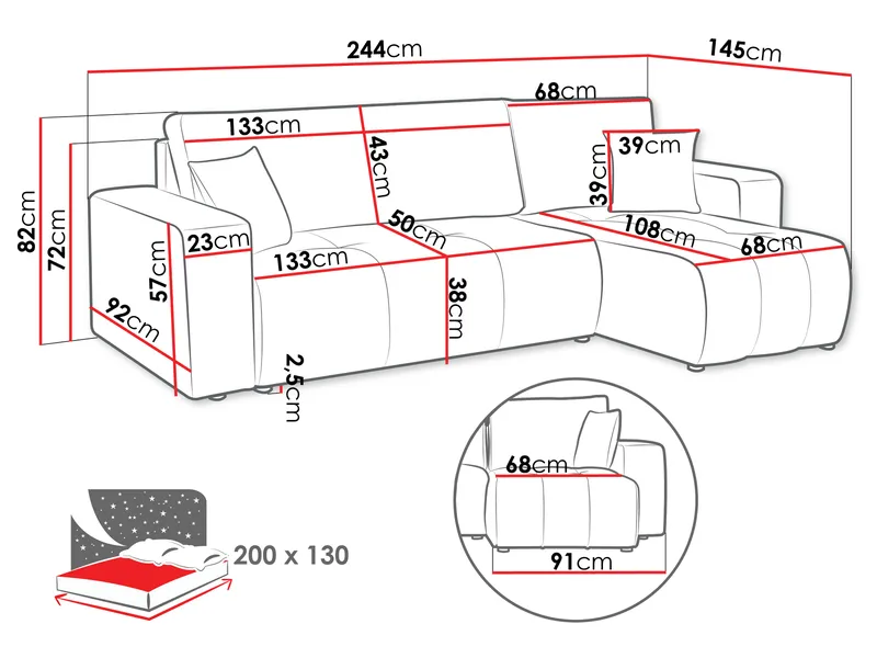 Flo Sovesofa med sjeselong 3-seter - Hvit - Møbler - Sofaer - Sovesofaer
