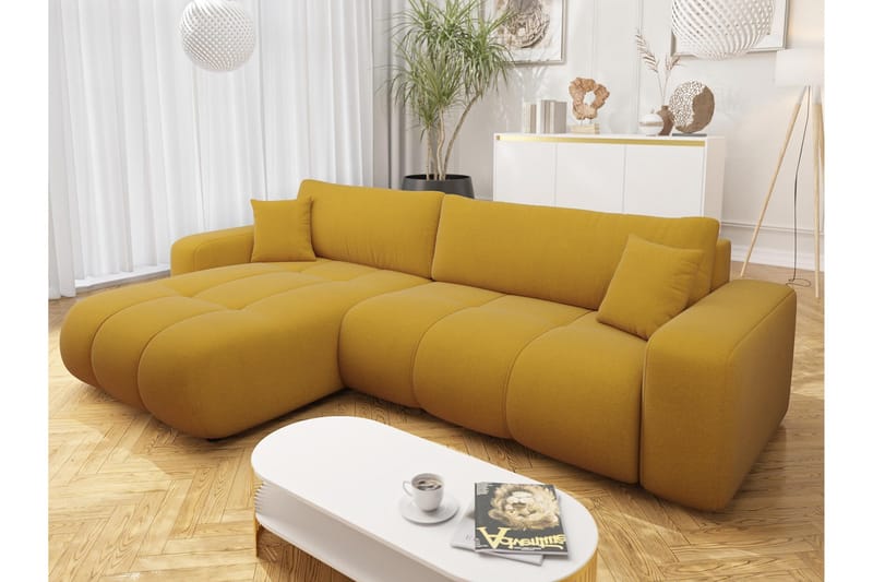 Flo Sovesofa med Sjeselong 3-seter i Plysj - Gul - Møbler - Sofaer - Sovesofaer