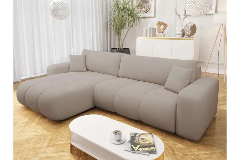 Flo Sovesofa med Sjeselong 3-seter i Plysj - Beige - Møbler - Sofaer - Sovesofaer