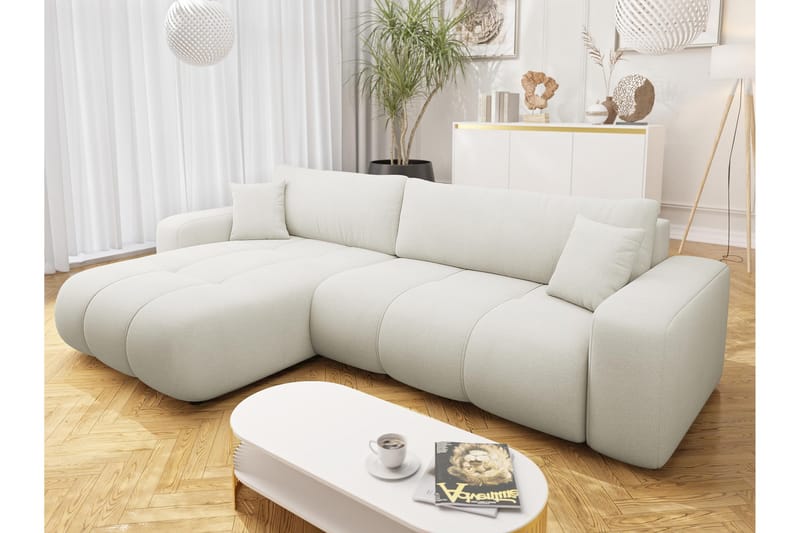 Flo Sovesofa med Sjeselong 3-seter i Plysj - Hvit - Møbler - Sofaer - Sovesofaer