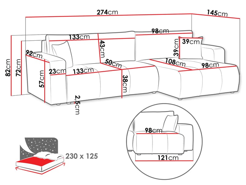 Flo Sovesofa med sjeselong 3-seter - Lysegrå - Møbler - Sofaer - Sovesofaer