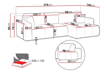 Flo Sovesofa med Sjeselong 3-seter - Oransje - Møbler - Sofaer - Sovesofaer