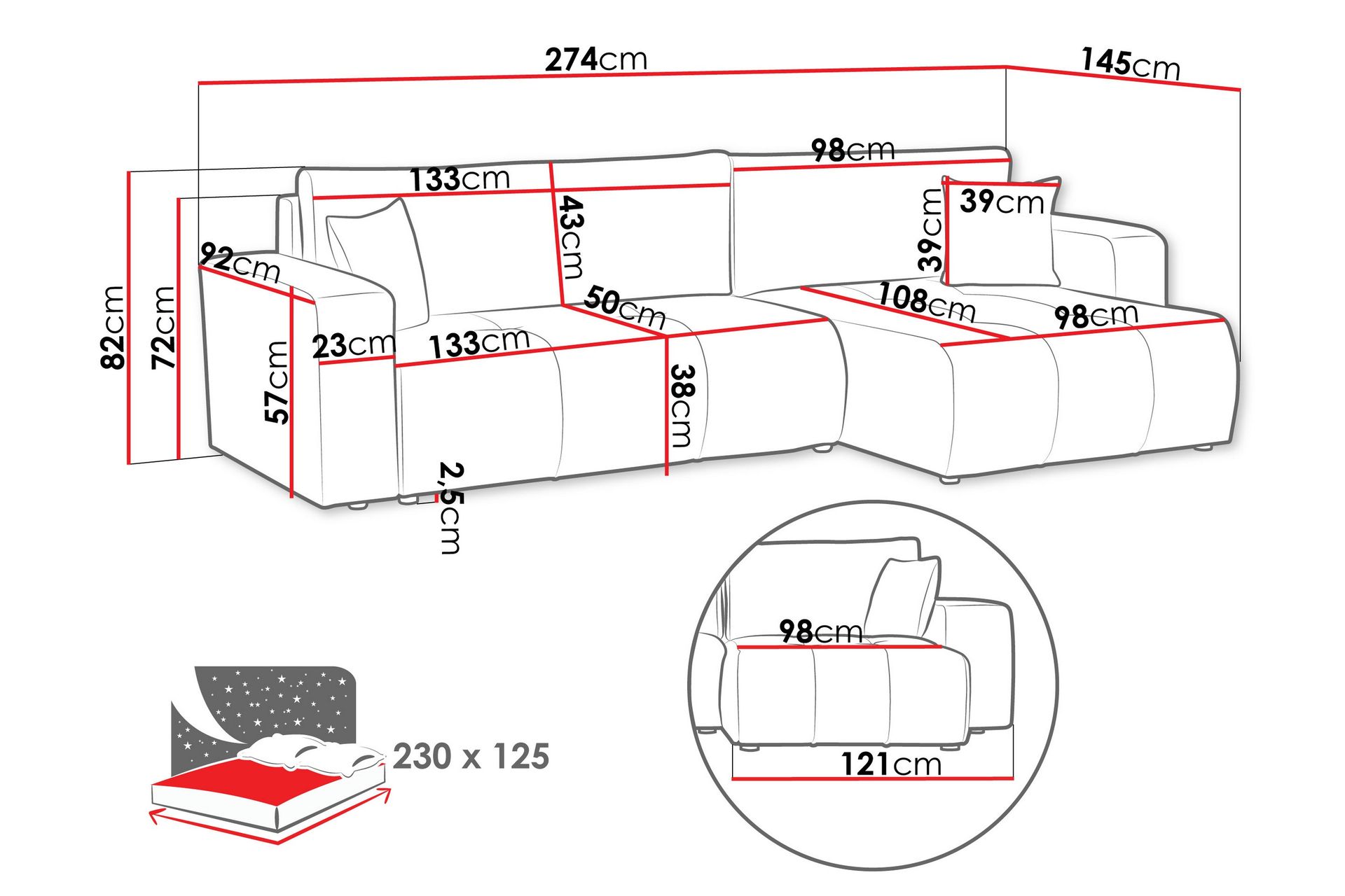 Flo Sovesofa med Sjeselong 3-seter - Oransje - Møbler - Sofaer - Sovesofaer