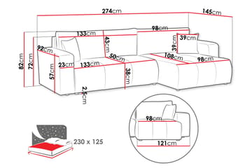Flo Sovesofa med Sjeselong 3-seter - Svart - Møbler - Sofaer - Sovesofaer