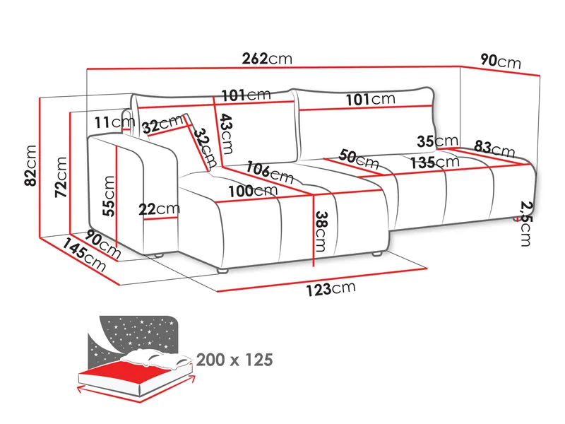 Flo Sovesofa med sjeselong 4-seter - Hvit - Møbler - Sofaer - Sovesofaer