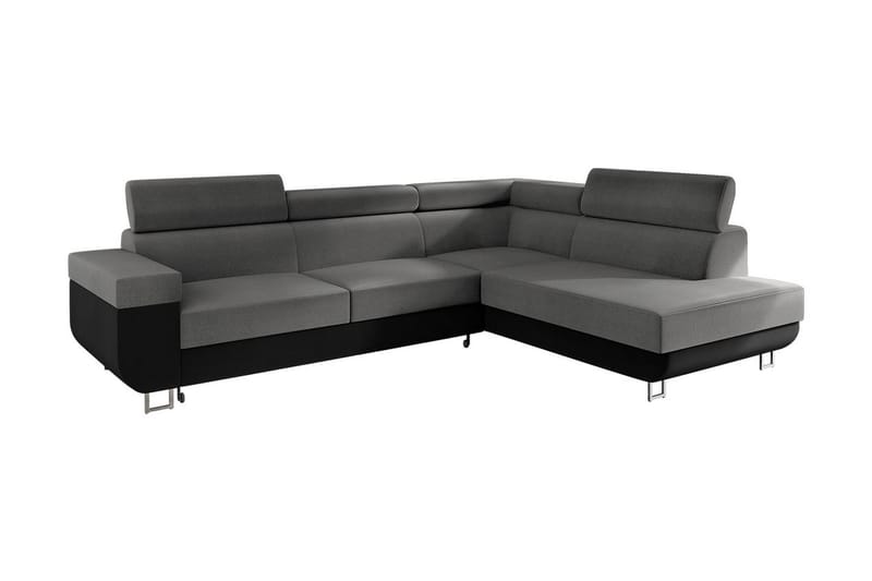 Fonti 3-seter Høyrevendt L-formet Sovesofa med Oppbevaring i Plysj, Grå