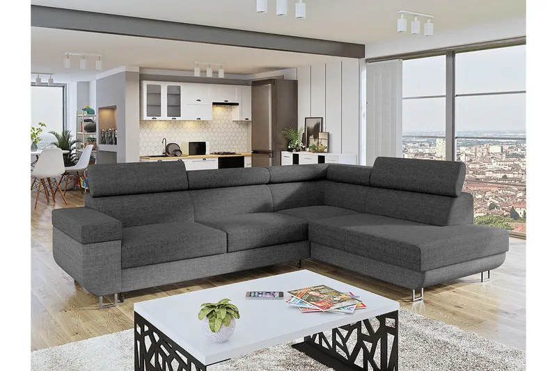 Fonti 3-seters Hjørnesovesofa Høyre - Grå - Møbler - Sofaer - Sovesofaer
