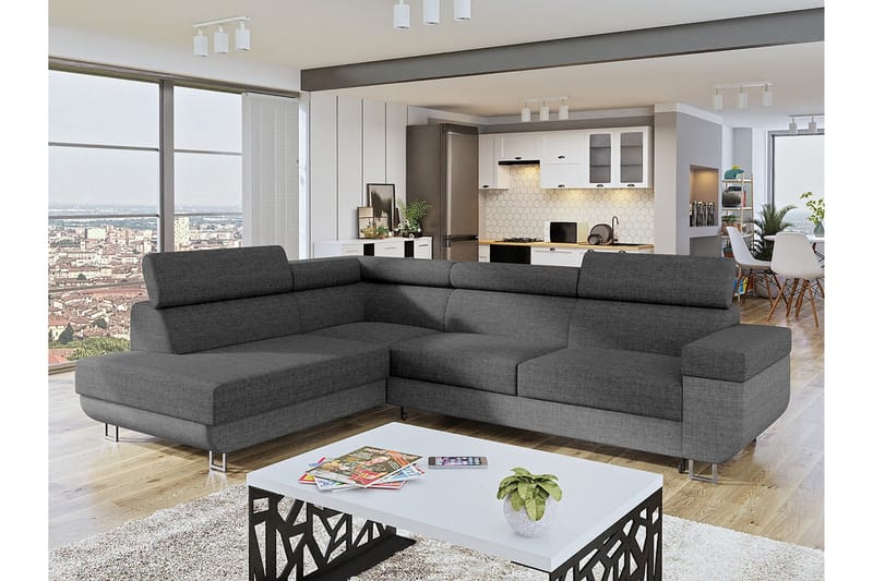 Fonti 3-seters Hjørnesovesofa Venstre - Grå - Møbler - Sofaer - Sovesofaer