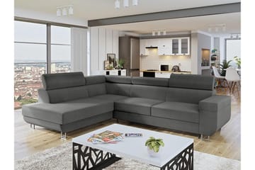 Fonti 4-seter Venstrevendt L-formet Sovesofa med Oppbevaring i Plysj - Grå - Møbler - Sofaer - Sovesofaer