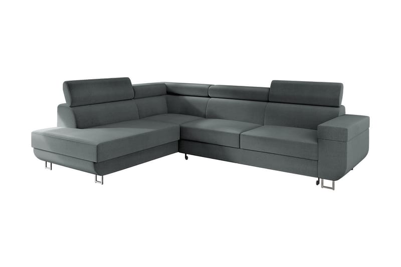 Fonti 4-seter Venstrevendt L-formet Sovesofa med Oppbevaring i Plysj, Grå