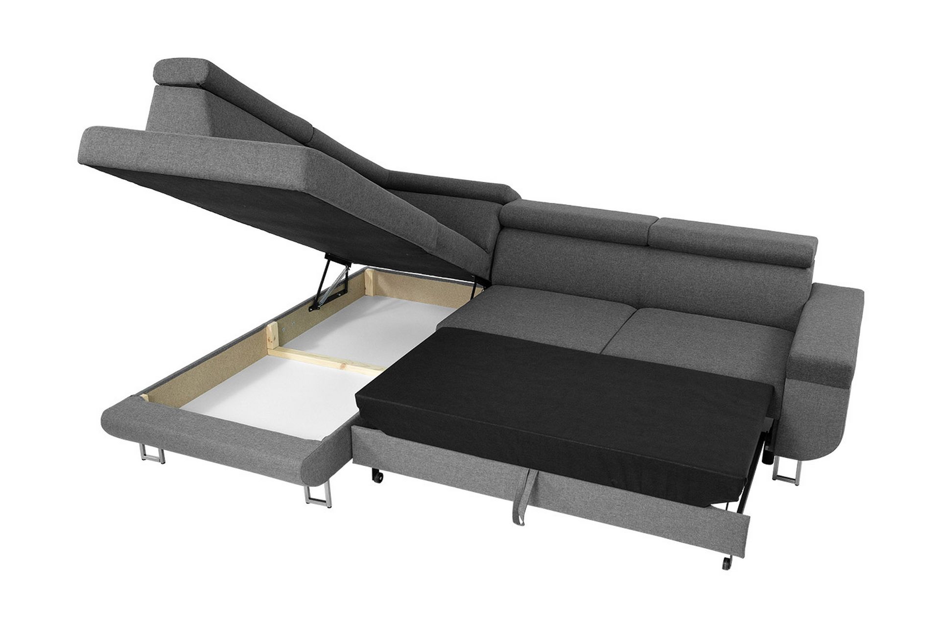 Fonti Sovesofa m. Sjeselong 3-seters L-formet - Grå - Møbler - Sofaer - Sovesofaer