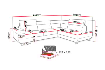 Fonti Sovesofa m. Sjeselong 3-seters L-formet - Grå - Møbler - Sofaer - Sovesofaer