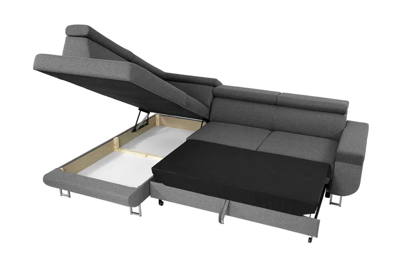 Fonti Sovesofa m. Sjeselong 3-seters L-formet - Grå - Møbler - Sofaer - Sovesofaer