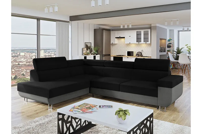 Fonti Sovesofa m. Sjeselong 3-seters L-formet - Grå - Møbler - Sofaer - Sovesofaer