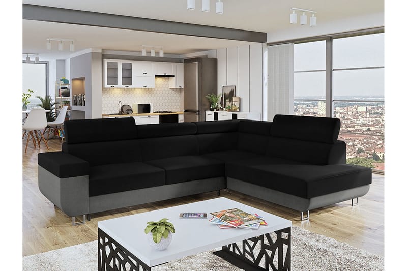 Fonti Sovesofa m. Sjeselong 3-seters L-formet - Grå - Møbler - Sofaer - Sovesofaer