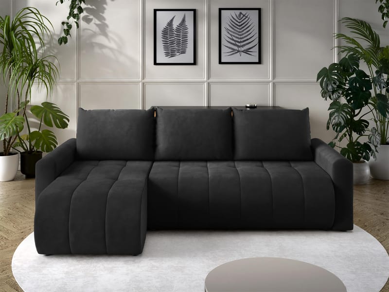 Fynrican 3-seters sovesofa med divan - svart - Møbler - Sofaer - Sovesofaer