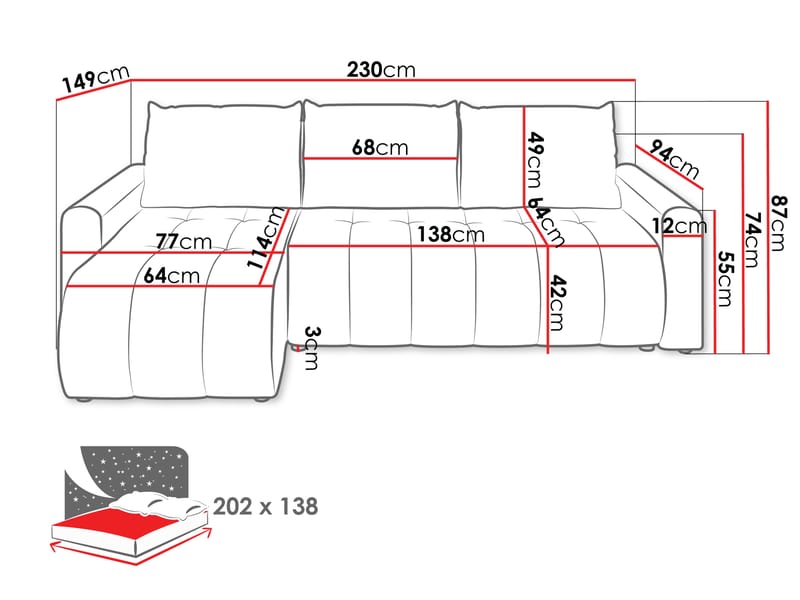 Fynrican 3-seters sovesofa med divan - Polo 872 (beige) - Møbler - Sofaer - Sovesofaer