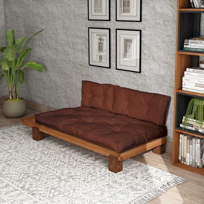 Fynros 2-seters Sovesofa - Mørkerød/Natur - Møbler - Sofaer - Sovesofaer