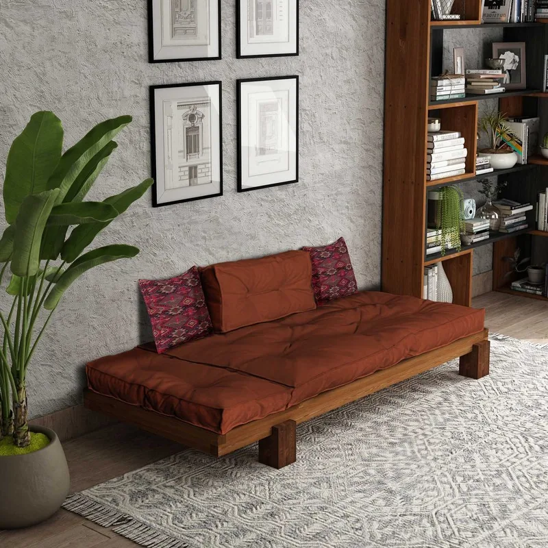 Fynros 2-seters Sovesofa - Mørkerød/Natur - Møbler - Sofaer - Sovesofaer