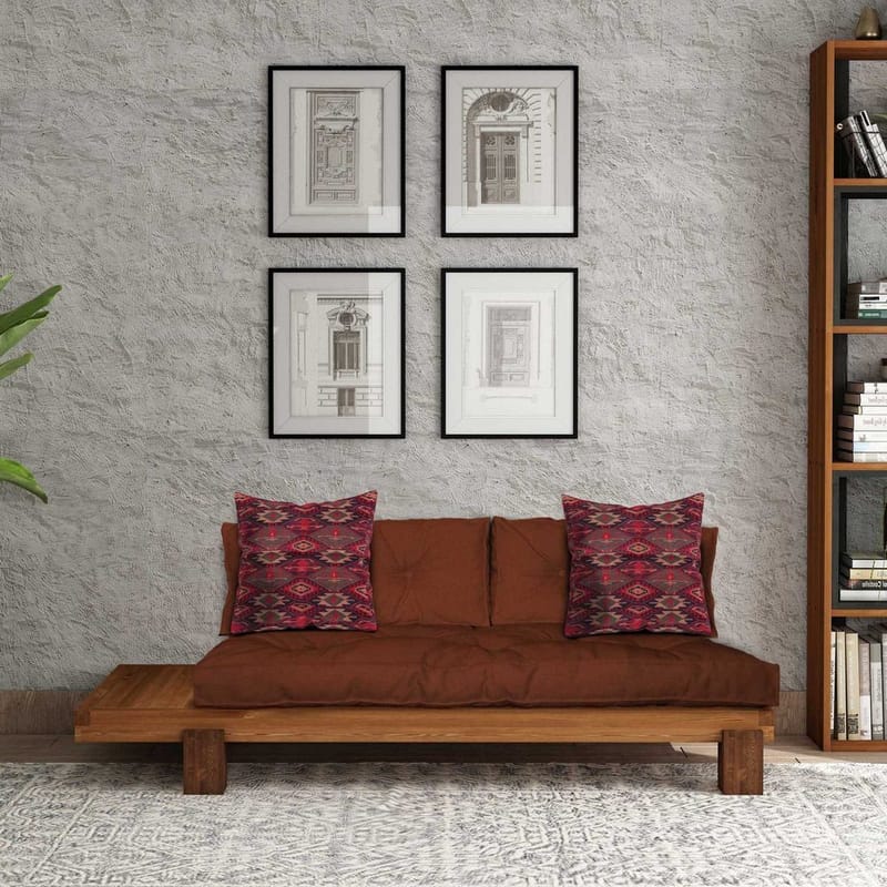 Fynros 2-seters Sovesofa - Mørkerød/Natur - Møbler - Sofaer - Sovesofaer