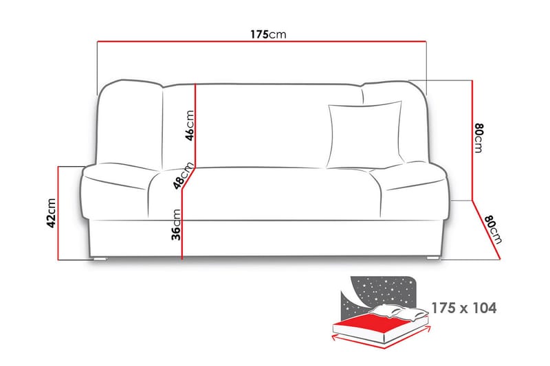 Gabi Sofa 175x80x80 cm - Beige / Grå - Sovesofaer - 4 seters sovesofa