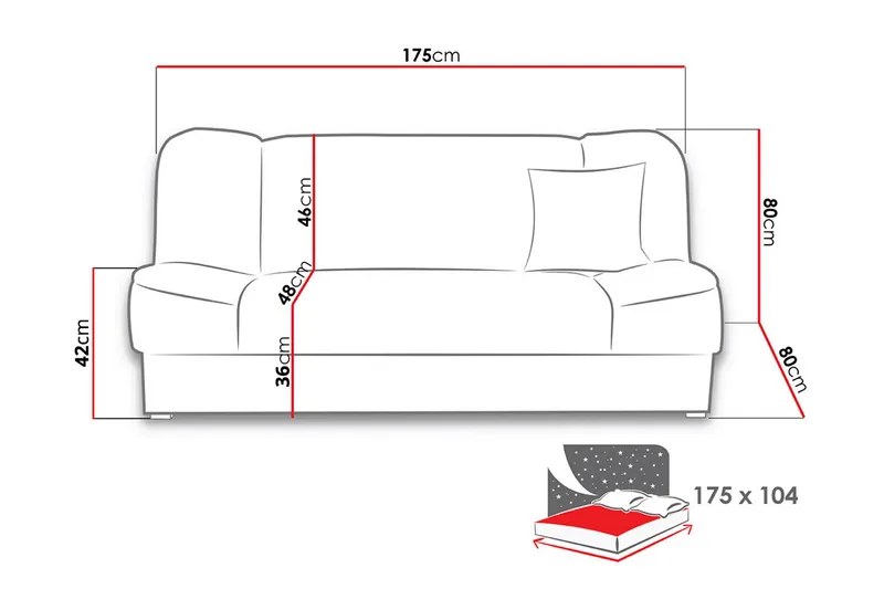 Gabi Sofa 175x80x80 cm - Svart - Møbler - Sofaer - Sovesofaer