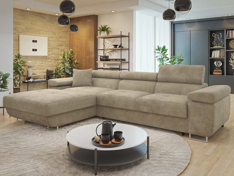 Gabina 3-seters sovesofa med divan - beige - Møbler - Sofaer - Sovesofaer