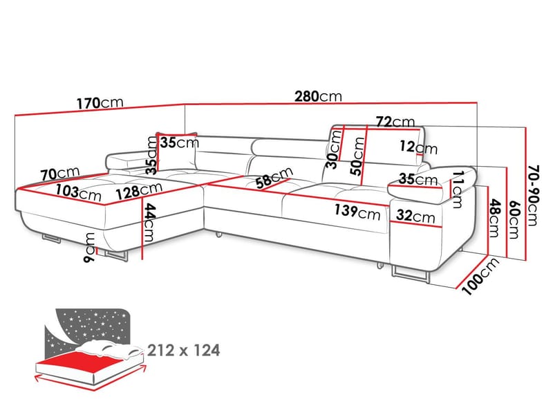 Gabina 3-seters sovesofa med divan - grå - Møbler - Sofaer - Sovesofaer