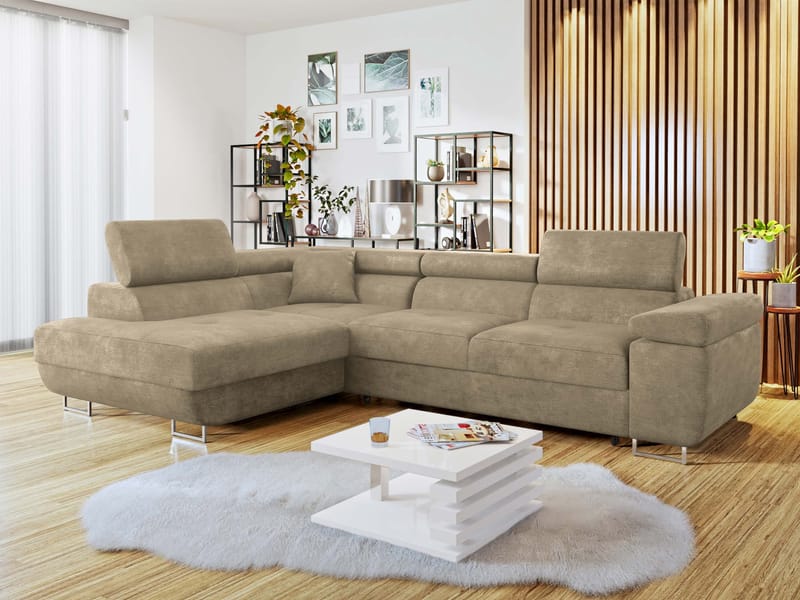 Gabina 4-seters sovesofa med sjeselong - beige - Møbler - Sofaer - Sovesofaer