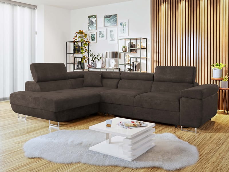 Gabina 4-seters sovesofa med sjeselong - brun - Møbler - Sofaer - Sovesofaer