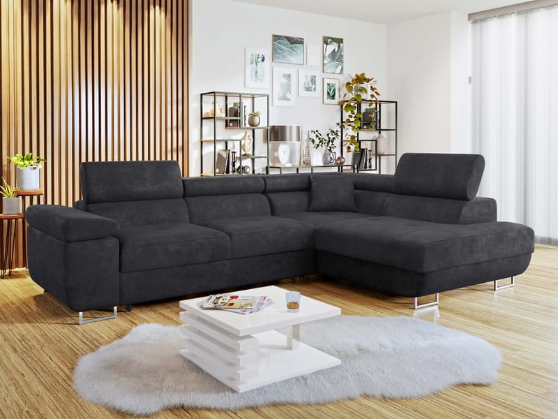 Gabina 4-seters sovesofa med sjeselong - svart - Møbler - Sofaer - Sovesofaer