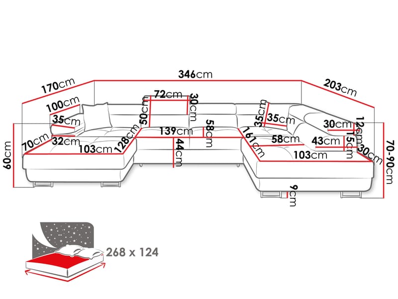 Gabina 5-seters U-formet sovesofa med divan og sjeselong - grå - Møbler - Sofaer - Sovesofaer