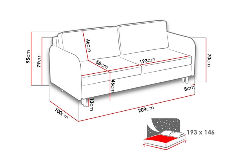 Gaja 2-seter Sovesofa Runde Armlener i Stoff - Beige - Møbler - Sofaer - Sovesofaer
