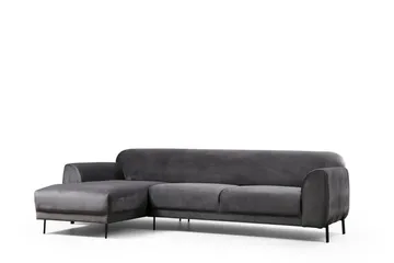 Gajanejos 3-seter Venstre L-formet Sovesofa med Sjeselong i Fløyel - Antrasitt - Møbler - Sofaer - Sovesofaer