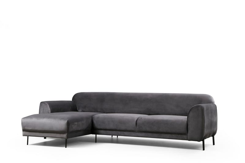 Gajanejos 3-seter Venstre L-formet Sovesofa med Sjeselong i Fløyel - Antrasitt - Møbler - Sofaer - Sovesofaer