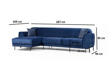 Gajanejos 3-seter Venstre L-formet Sovesofa med Sjeselong i Fløyel - Blå - Møbler - Sofaer - Sovesofaer