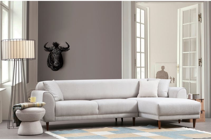 Gajanejos 5-seter Høyrevendt L-formet Sovesofa 87x237 cm i Stoff - Beige - Møbler - Sofaer - Sovesofaer