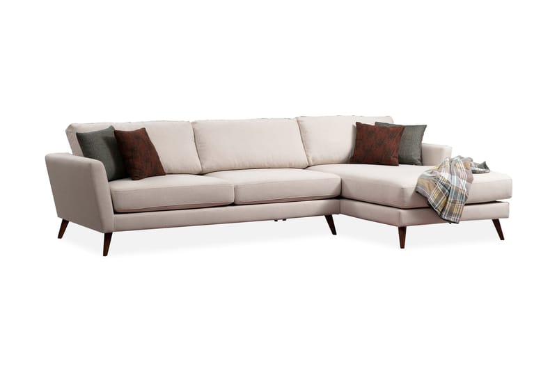 Gajanejos 5-seter Høyrevendt L-formet Sovesofa 93x273 cm i Stoff, Kremhvit