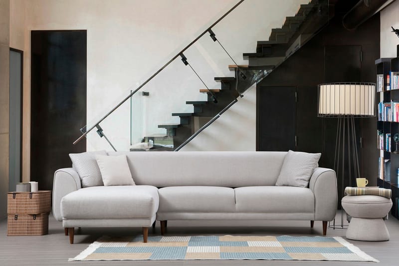 Gajanejos 5-seter Venstrevendt L-formet Sovesofa 87x237 cm i Stoff - Lysegrå - Møbler - Sofaer - Sovesofaer