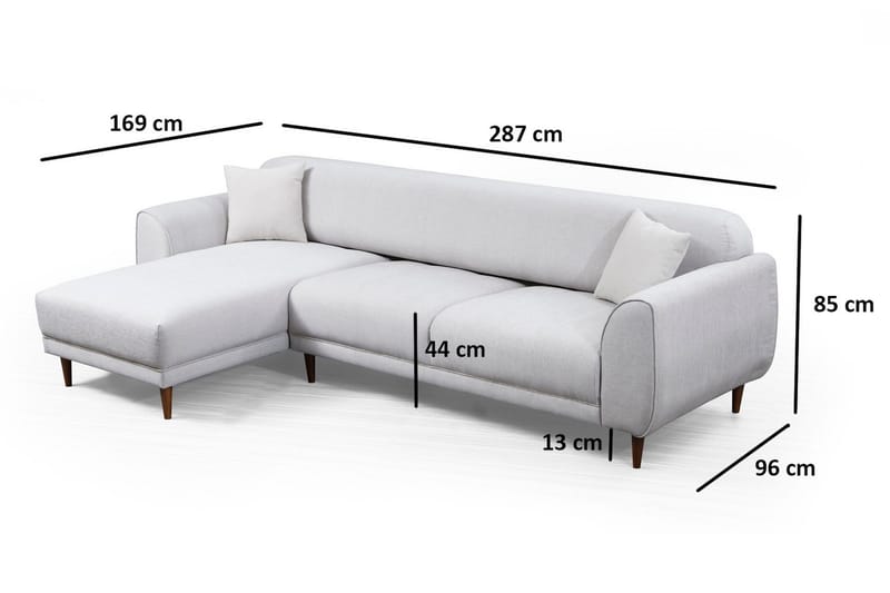 Gajanejos 5-seter Venstrevendt L-formet Sovesofa 87x237 cm i Stoff - Lysegrå - Møbler - Sofaer - Sovesofaer