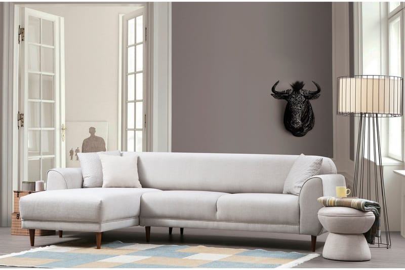 Gajanejos 5-seter Venstrevendt L-formet Sovesofa 87x237 cm i Stoff - Lysegrå - Møbler - Sofaer - Sovesofaer