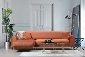 Gajanejos Venstrevendt Sovesofa med Sjeselong 87x237 cm i Fløyel - Terrakotta - Møbler - Sofaer - Sovesofaer