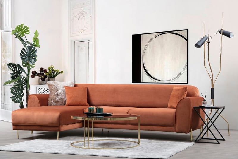 Gajanejos Venstrevendt Sovesofa med Sjeselong 87x237 cm i Fløyel - Terrakotta - Møbler - Sofaer - Sovesofaer