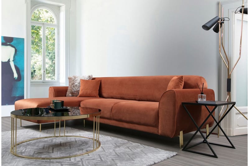 Gajanejos Venstrevendt Sovesofa med Sjeselong 87x237 cm i Fløyel - Terrakotta - Møbler - Sofaer - Sovesofaer